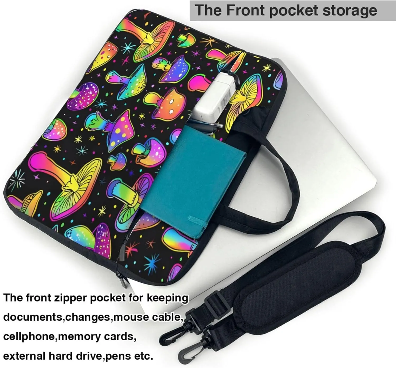 Psychedelic Mushroom Laptop Shoulder Bag for Women, Abstract Plant Laptop Sleeve Case Durable Computer Bag