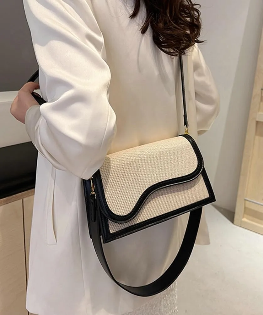 PU and Canvas Bag for Women Trendy Shoulder Purses Handbag Chic Crossbody Hobo Bag with Removable Strap
