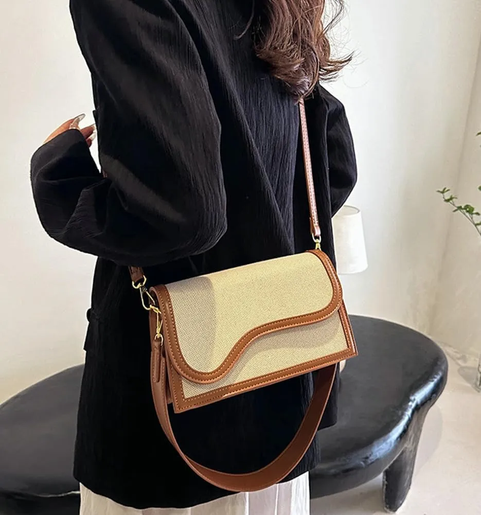 PU and Canvas Bag for Women Trendy Shoulder Purses Handbag Chic Crossbody Hobo Bag with Removable Strap