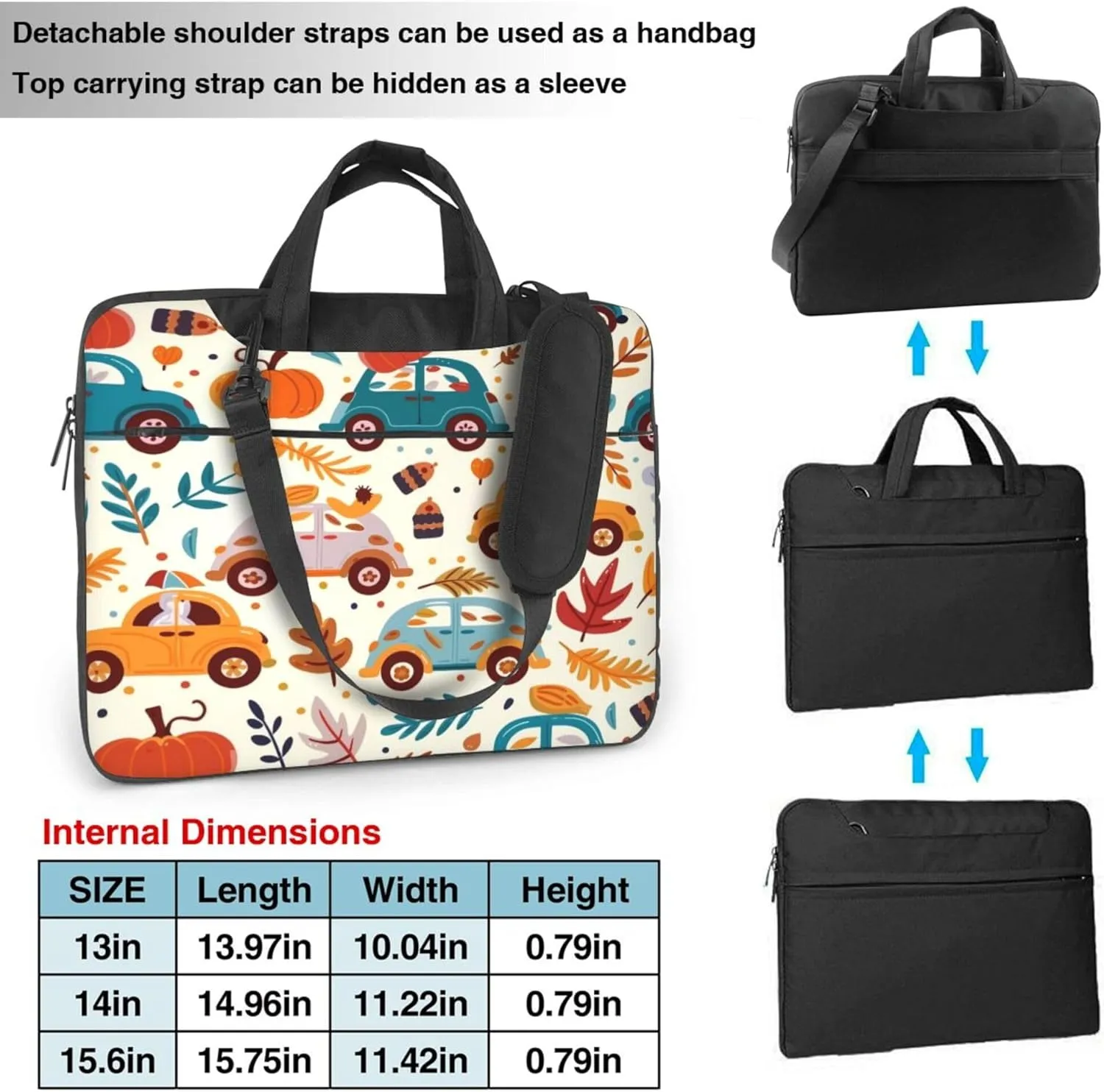 Pumpkin Car Laptop Shoulder Bag for Women, Autumn Leaves Laptop Sleeve Case Durable Computer Bag