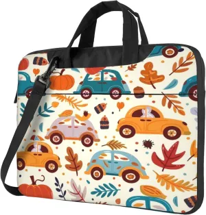 Pumpkin Car Laptop Shoulder Bag for Women, Autumn Leaves Laptop Sleeve Case Durable Computer Bag
