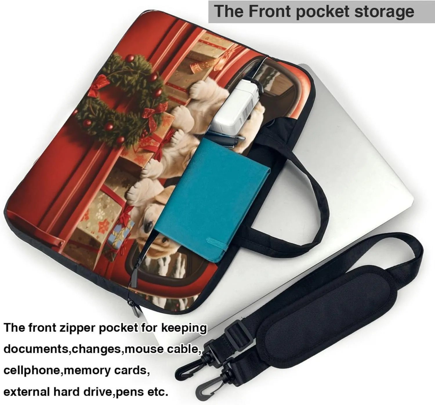 Puppy in Truck Christmas Dog Laptop Shoulder Bag for Women, Laptop Sleeve Case Durable Computer Bag