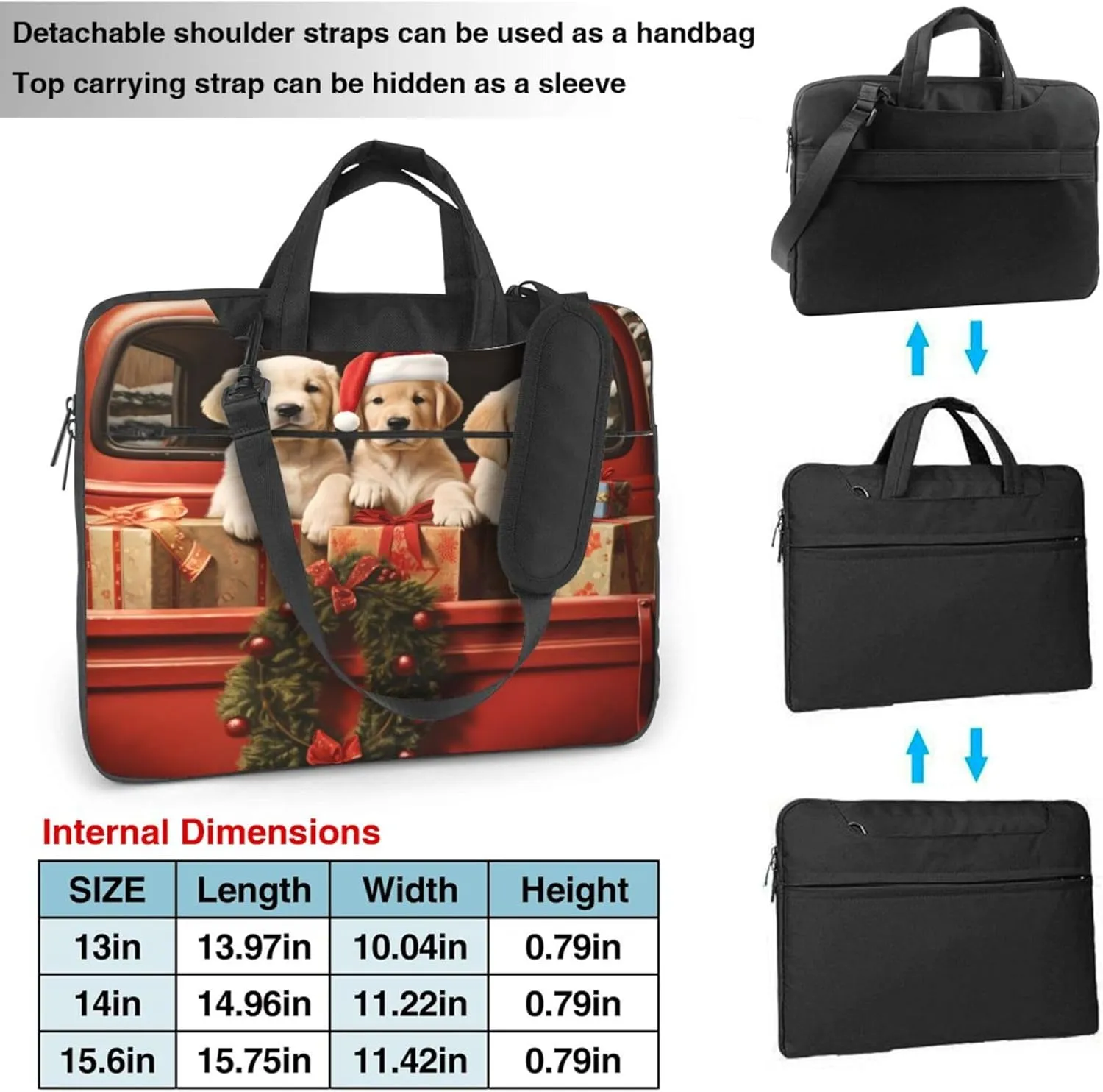 Puppy in Truck Christmas Dog Laptop Shoulder Bag for Women, Laptop Sleeve Case Durable Computer Bag