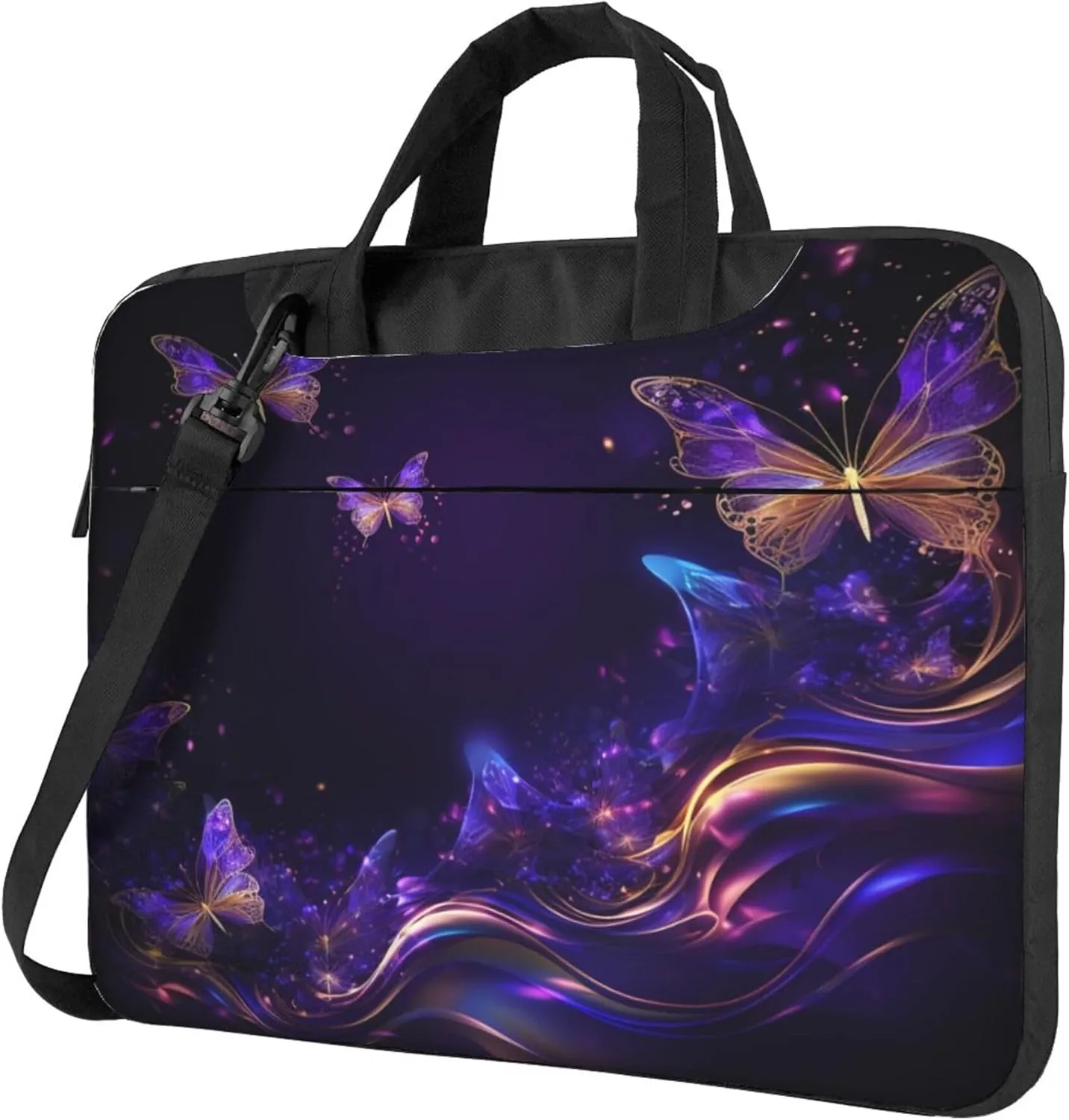 Purple Butterfly Laptop Shoulder Bag for Women, Abstract Animal Laptop Sleeve Case Durable Computer Bag
