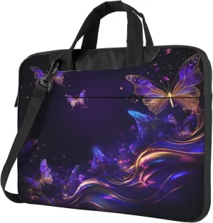 Purple Butterfly Laptop Shoulder Bag for Women, Abstract Animal Laptop Sleeve Case Durable Computer Bag