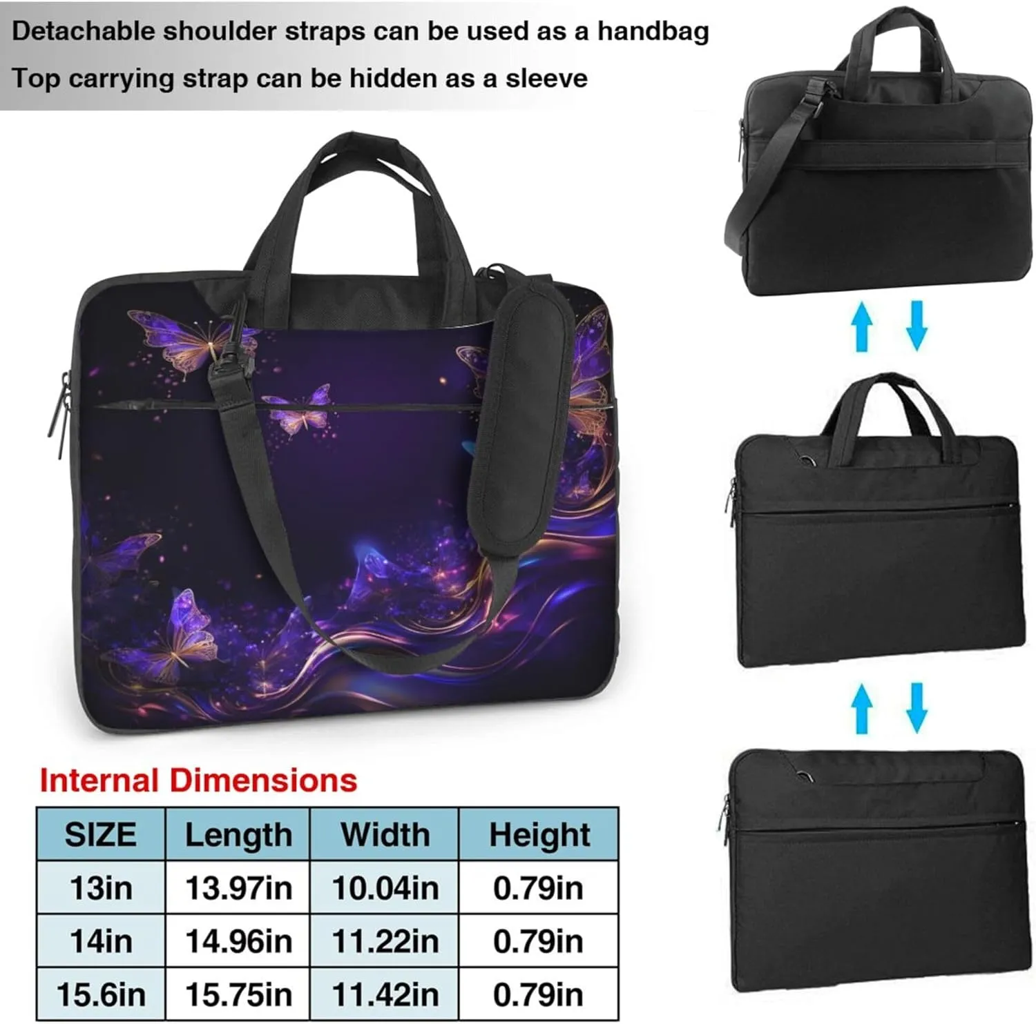 Purple Butterfly Laptop Shoulder Bag for Women, Abstract Animal Laptop Sleeve Case Durable Computer Bag