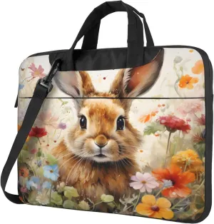 Rabbit Flower Laptop Shoulder Bag for Women, Spring Animal Laptop Sleeve Case Durable Computer Bag