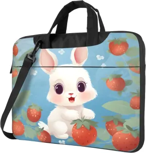 Rabbit Strawberry Laptop Shoulder Bag for Women, Cartoon Bunny Laptop Sleeve Case Durable Computer Bag