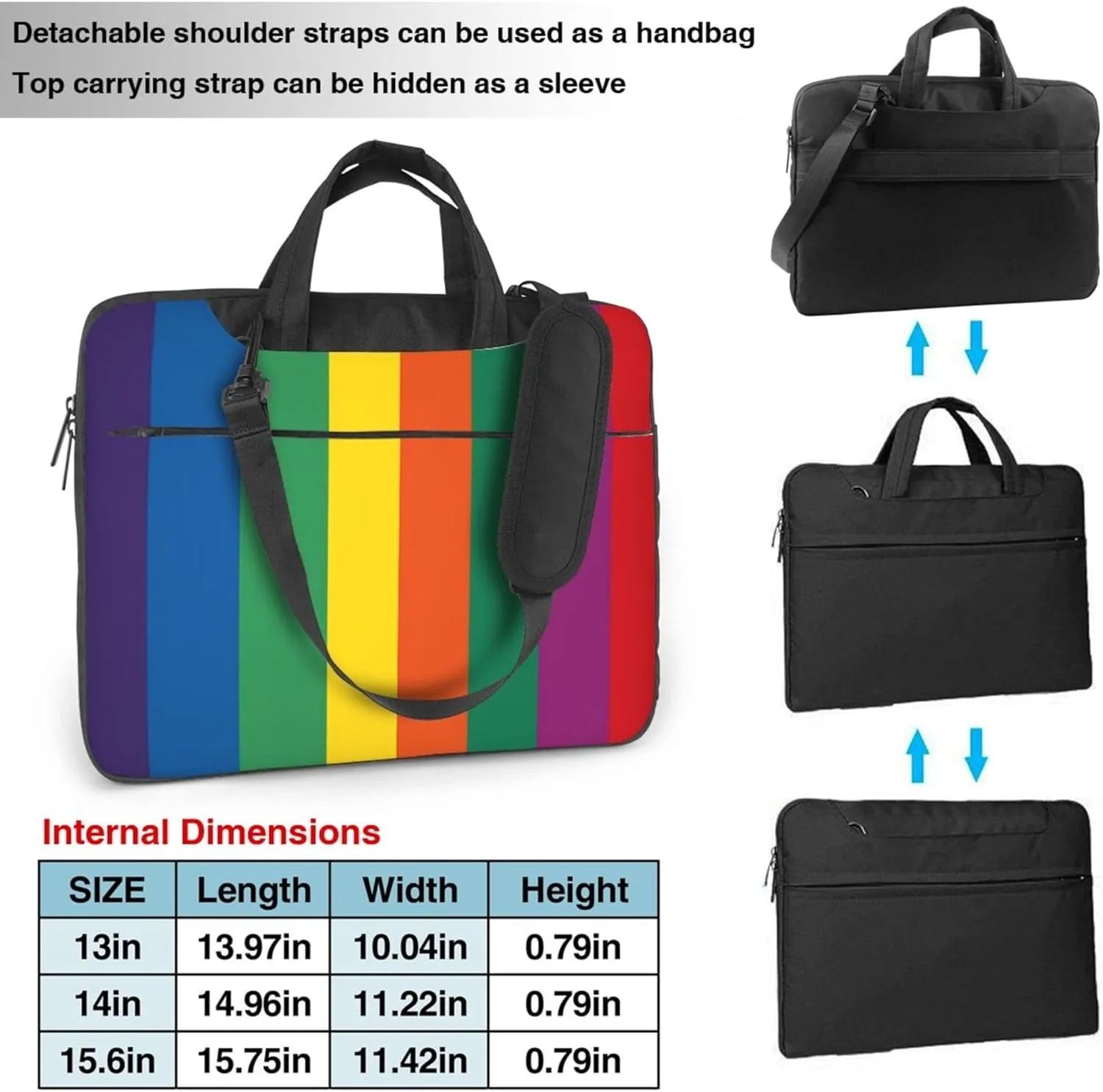 Rainbow Flag Laptop Shoulder Bag for Women, Color Stripes Laptop Sleeve Case Durable Computer Bag