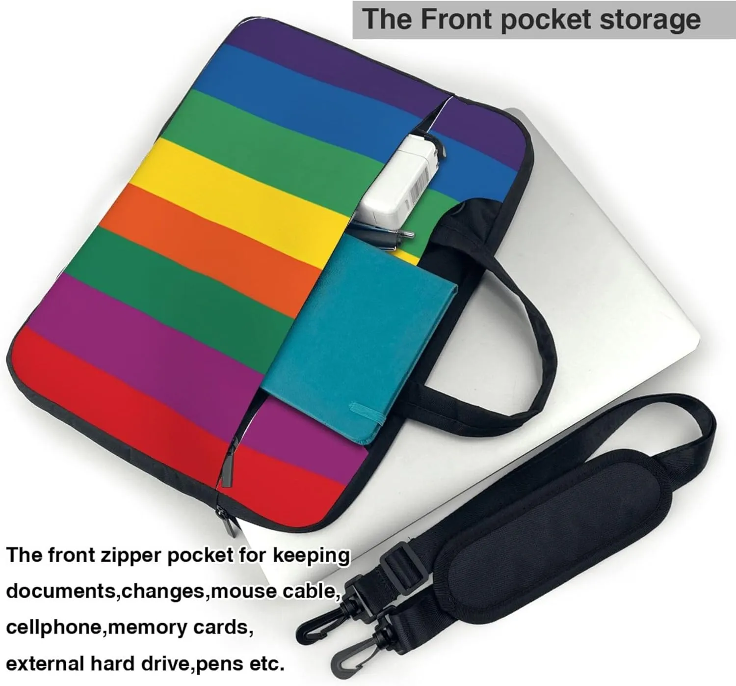 Rainbow Flag Laptop Shoulder Bag for Women, Color Stripes Laptop Sleeve Case Durable Computer Bag