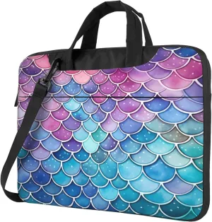 Rainbow Mermaid Scales Print Laptop Shoulder Bag for Women, Laptop Sleeve Case Durable Computer Bag
