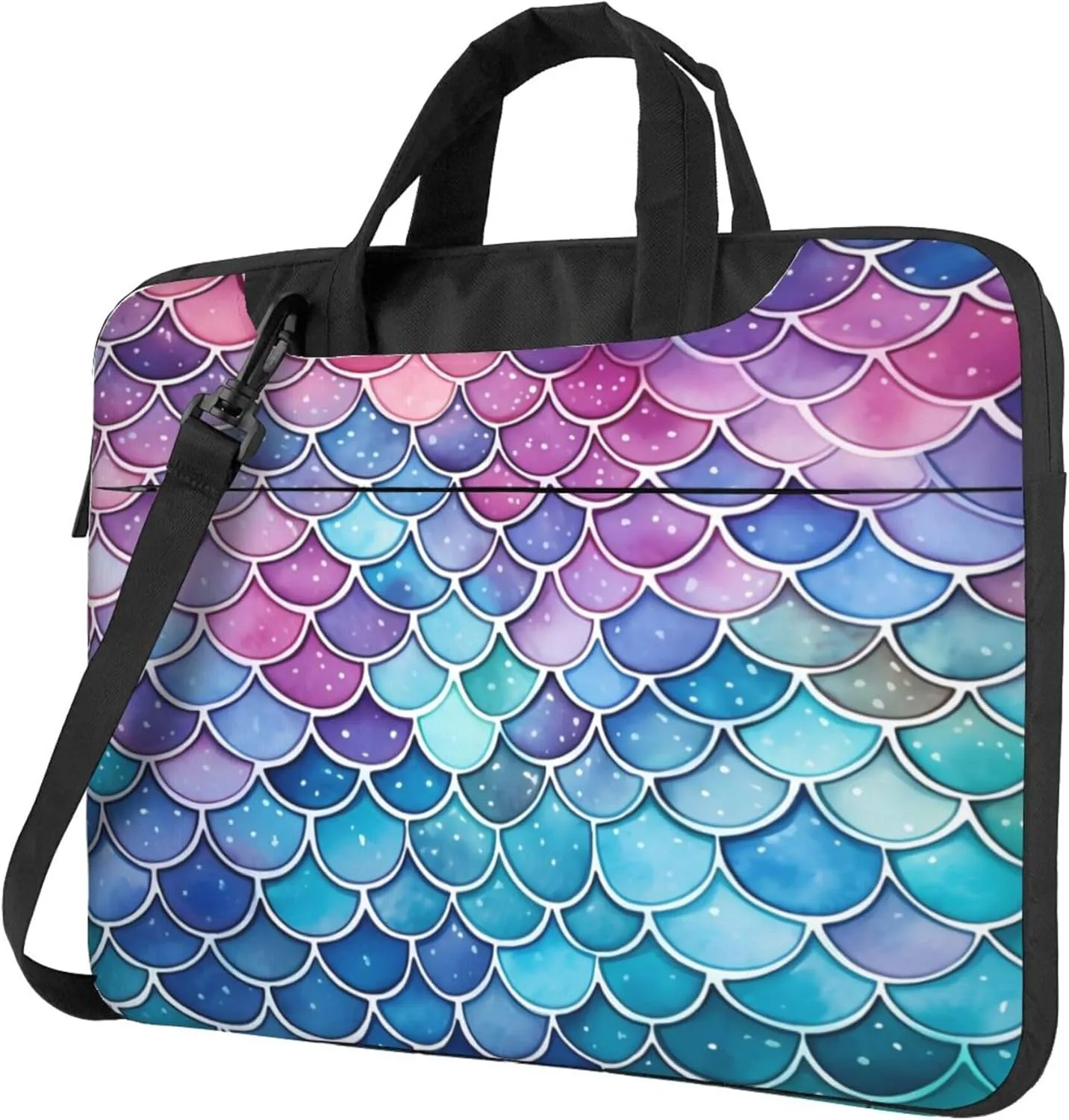 Rainbow Mermaid Scales Print Laptop Shoulder Bag for Women, Laptop Sleeve Case Durable Computer Bag