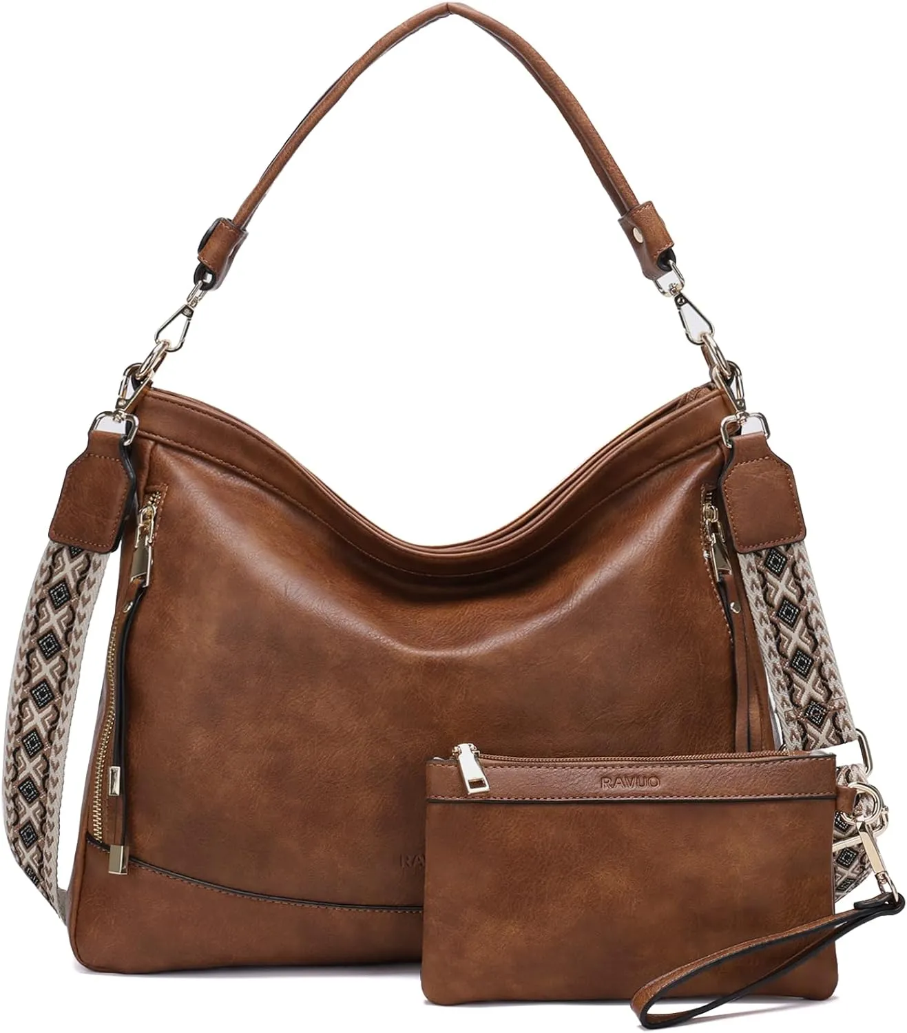 RAVUO Hobo Bag Fashion Women Handbags and Wallet Set Ladies Chic Crossbody Shoulder Purse W Gutair Strap