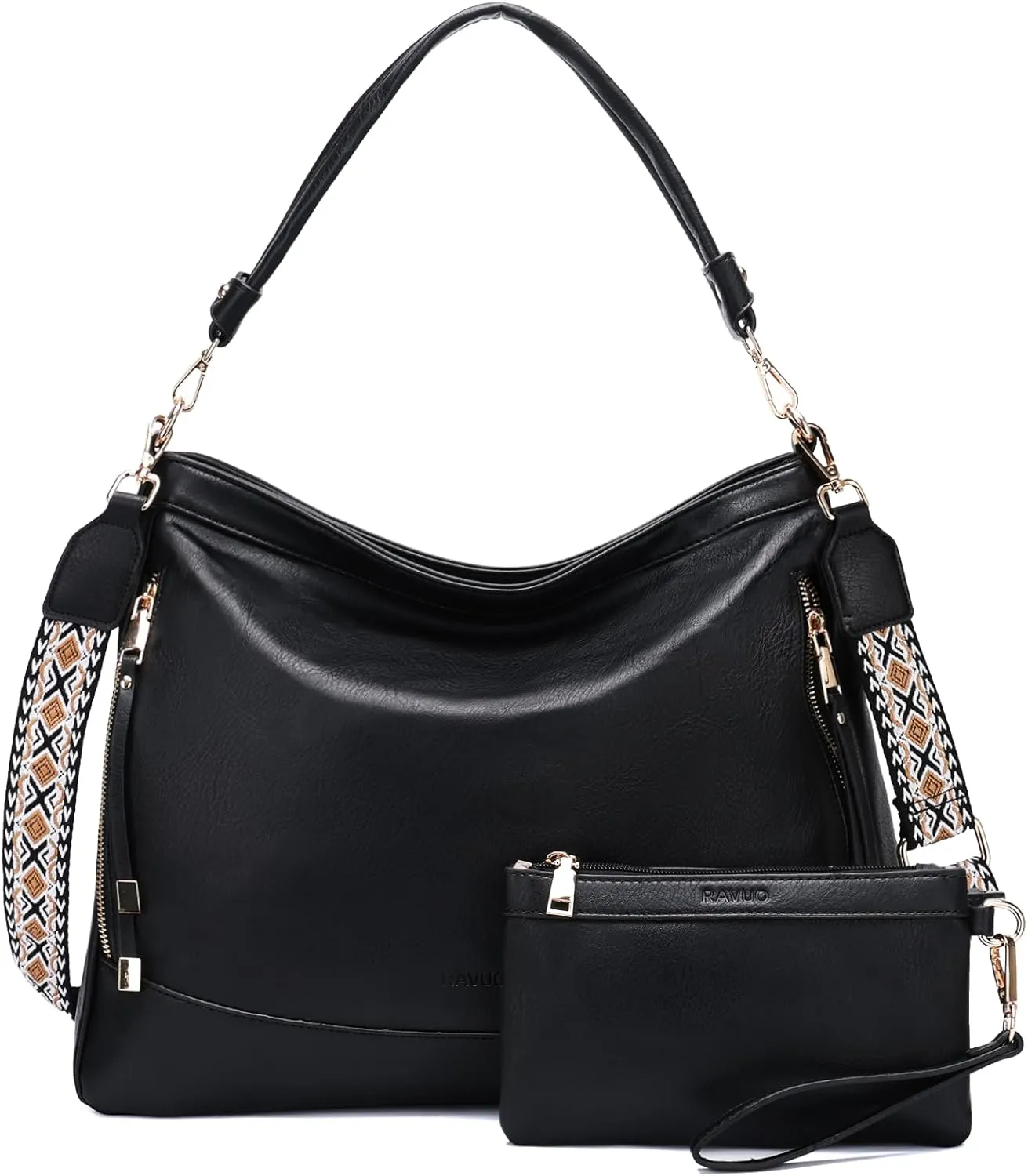RAVUO Hobo Bag Fashion Women Handbags and Wallet Set Ladies Chic Crossbody Shoulder Purse W Gutair Strap