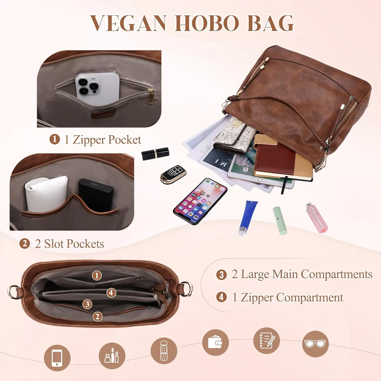 RAVUO Hobo Bag Fashion Women Handbags and Wallet Set Ladies Chic Crossbody Shoulder Purse W Gutair Strap