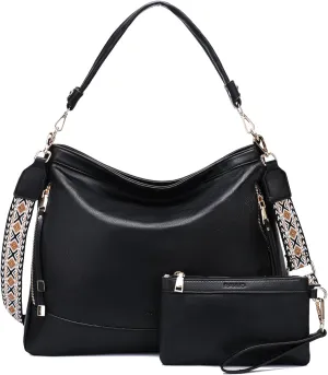RAVUO Hobo Bag Fashion Women Handbags and Wallet Set Ladies Chic Crossbody Shoulder Purse W Gutair Strap