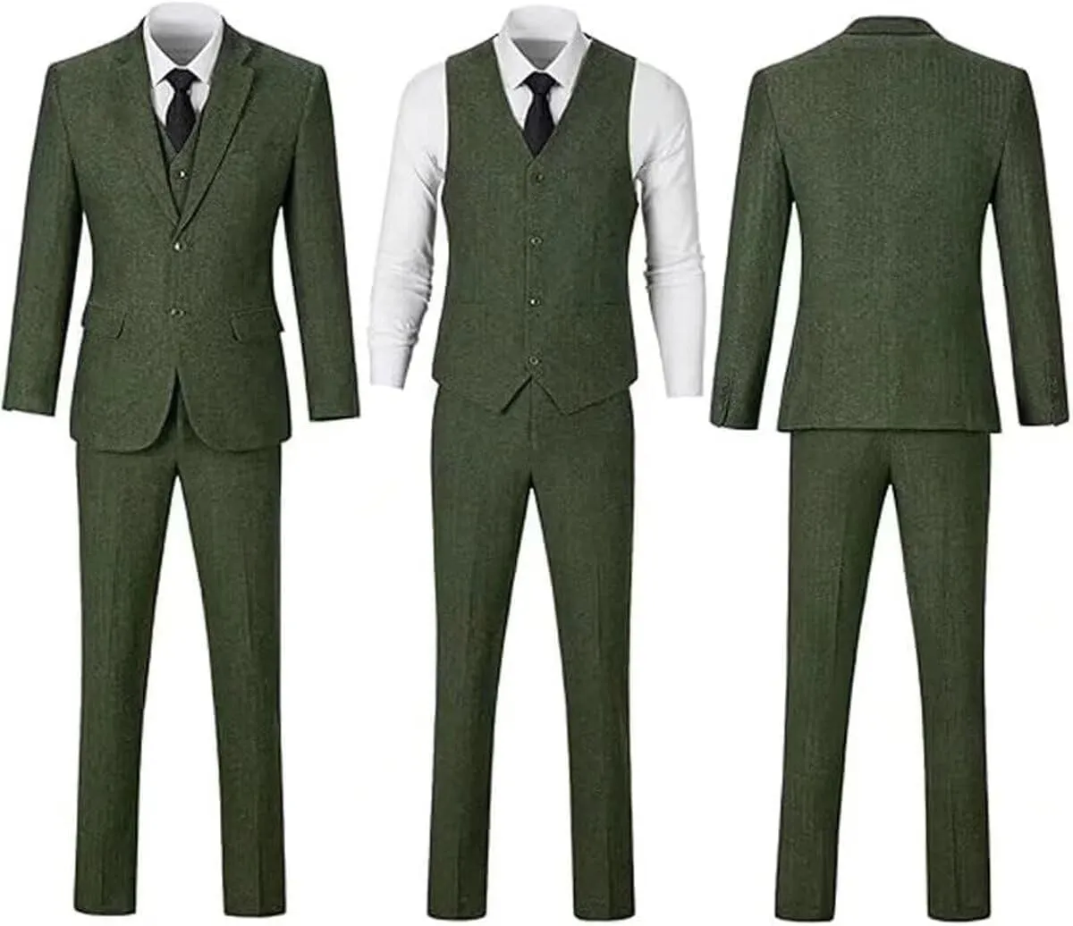Retro 3 Pieces Slim Fit Boy Suit Tweed Herringbone Formal Stylish Vest Tuxedo Pants Wedding Homecoming Dress Wear Set