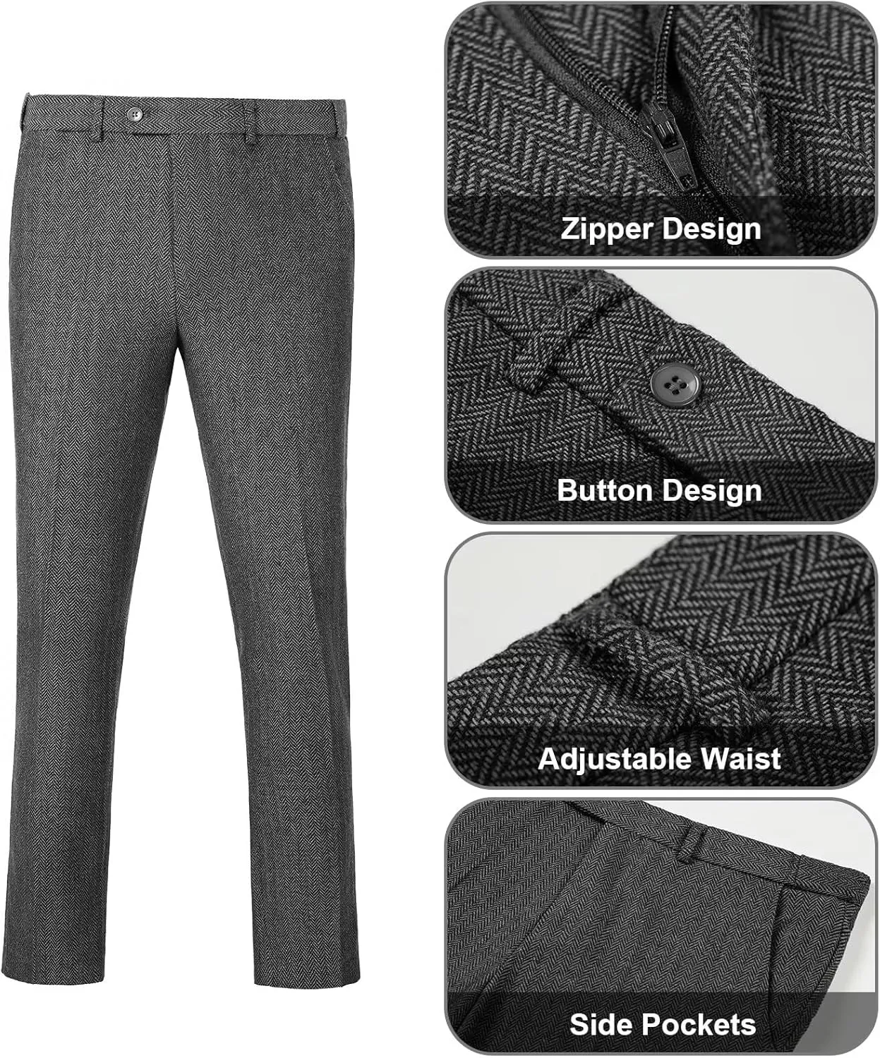 Retro 3 Pieces Slim Fit Boy Suit Tweed Herringbone Formal Stylish Vest Tuxedo Pants Wedding Homecoming Dress Wear Set