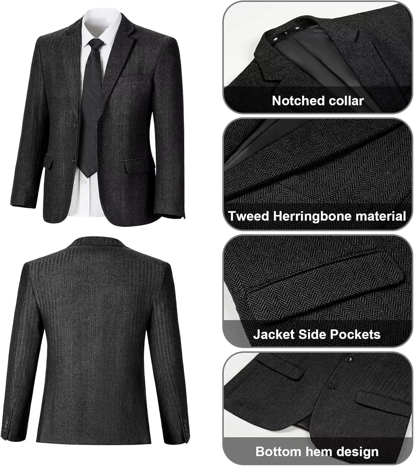 Retro 3 Pieces Slim Fit Boy Suit Tweed Herringbone Formal Stylish Vest Tuxedo Pants Wedding Homecoming Dress Wear Set