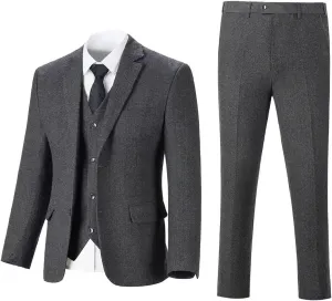Retro 3 Pieces Slim Fit Boy Suit Tweed Herringbone Formal Stylish Vest Tuxedo Pants Wedding Homecoming Dress Wear Set