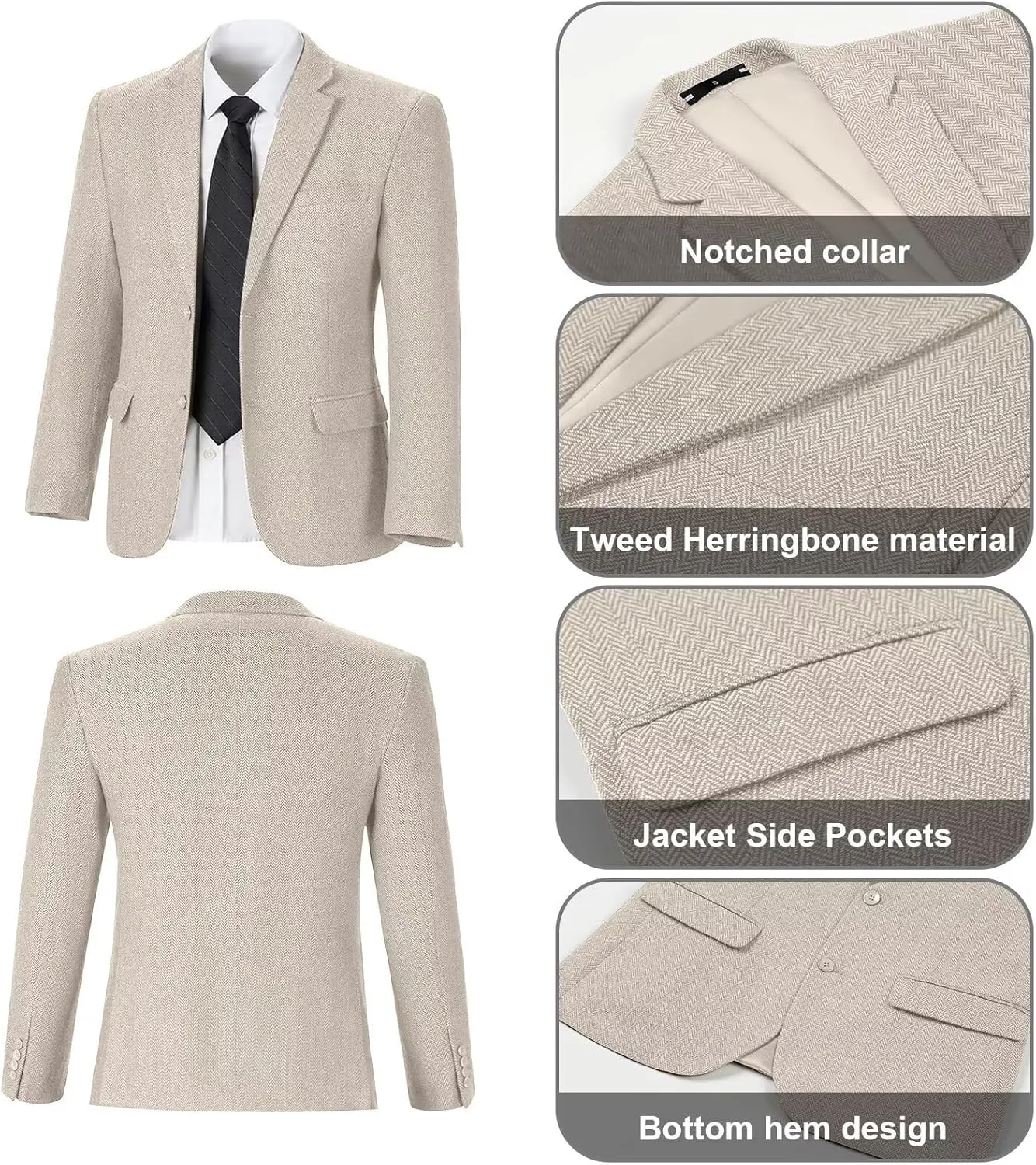 Retro 3 Pieces Slim Fit Boy Suit Tweed Herringbone Formal Stylish Vest Tuxedo Pants Wedding Homecoming Dress Wear Set