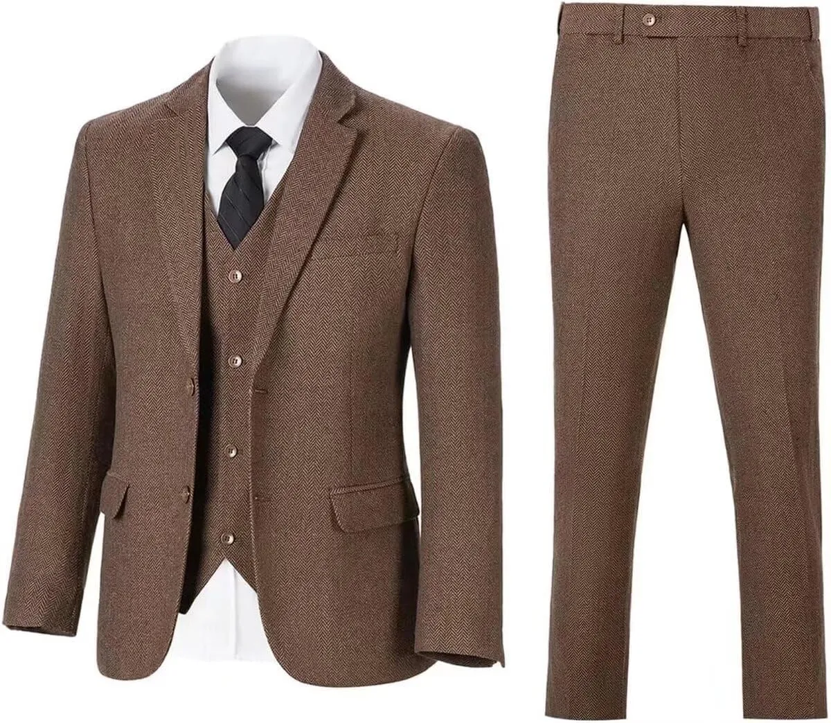 Retro 3 Pieces Slim Fit Boy Suit Tweed Herringbone Formal Stylish Vest Tuxedo Pants Wedding Homecoming Dress Wear Set