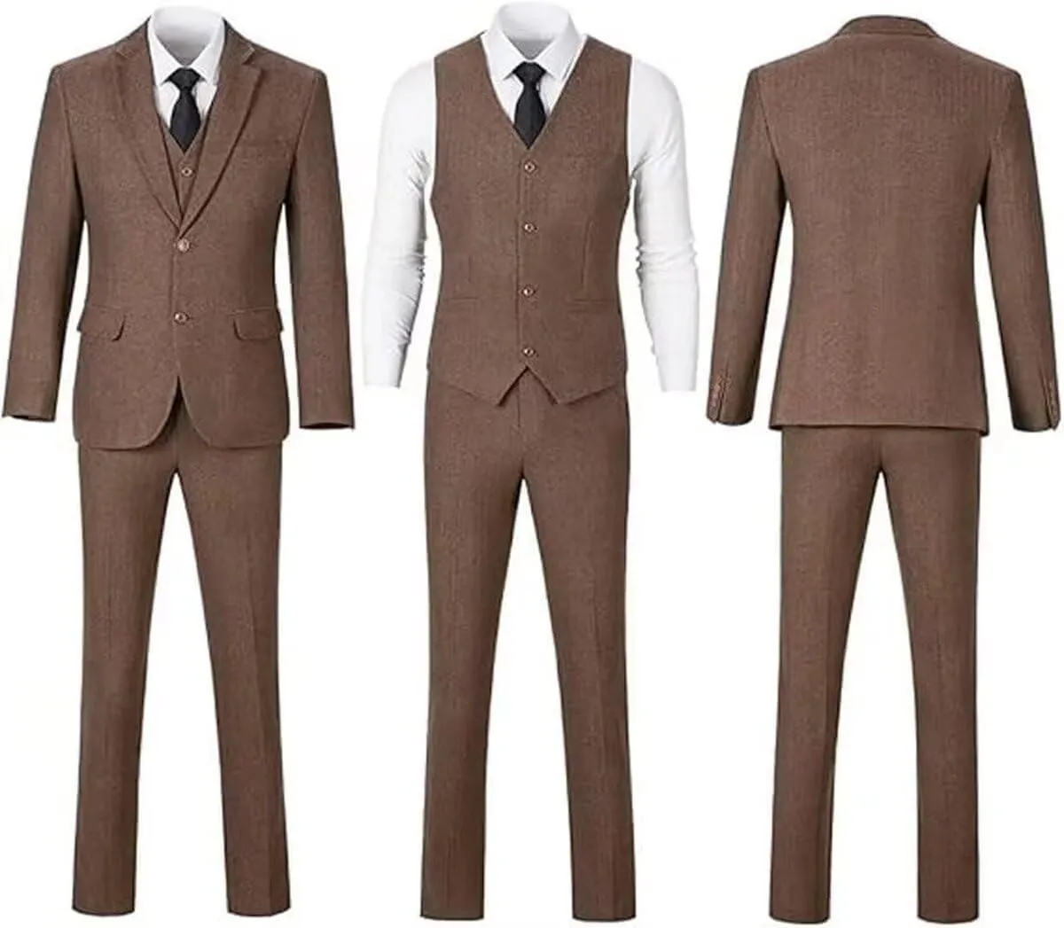 Retro 3 Pieces Slim Fit Boy Suit Tweed Herringbone Formal Stylish Vest Tuxedo Pants Wedding Homecoming Dress Wear Set