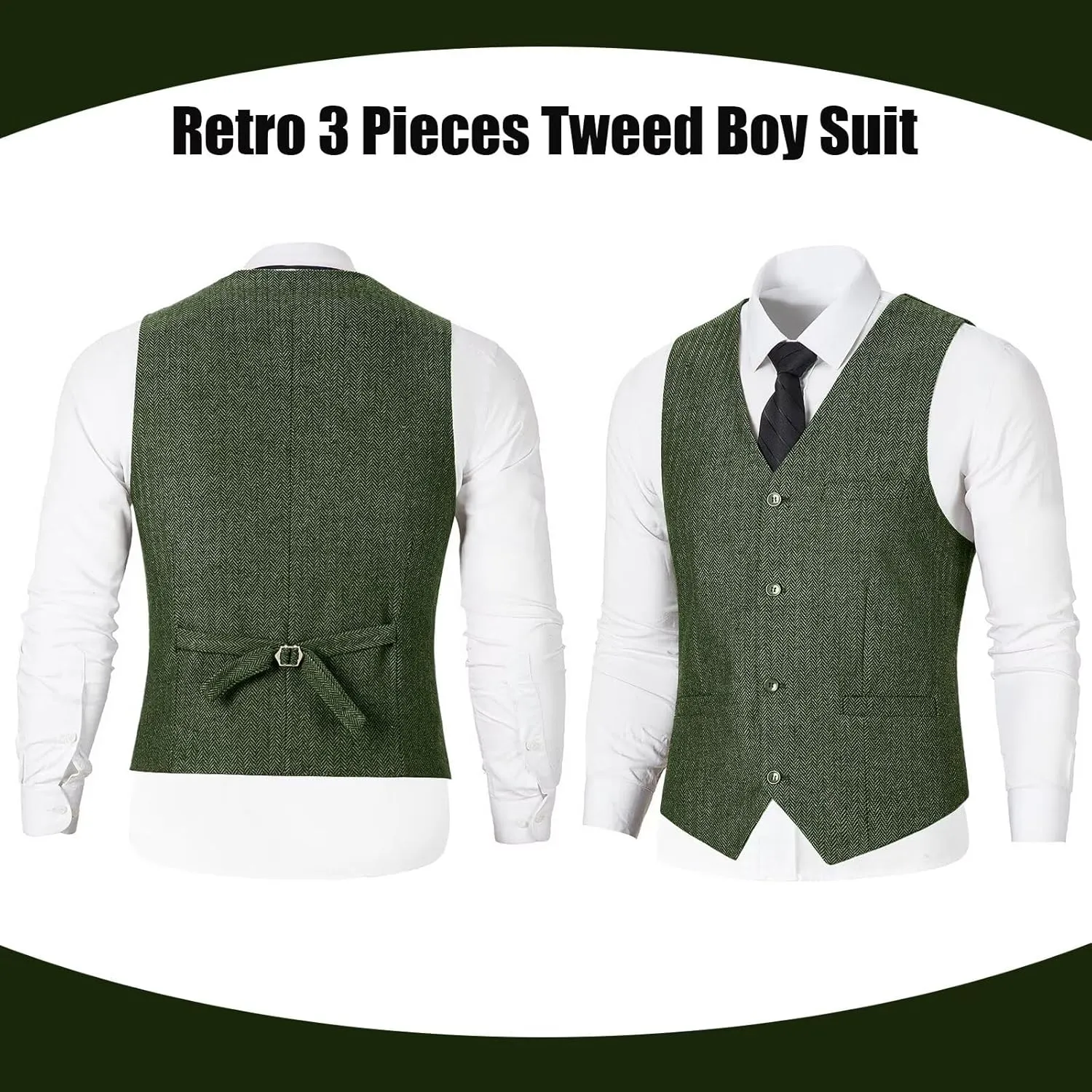 Retro 3 Pieces Slim Fit Boy Suit Tweed Herringbone Formal Stylish Vest Tuxedo Pants Wedding Homecoming Dress Wear Set
