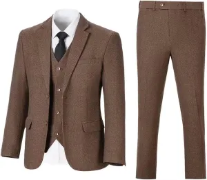 Retro 3 Pieces Slim Fit Boy Suit Tweed Herringbone Formal Stylish Vest Tuxedo Pants Wedding Homecoming Dress Wear Set