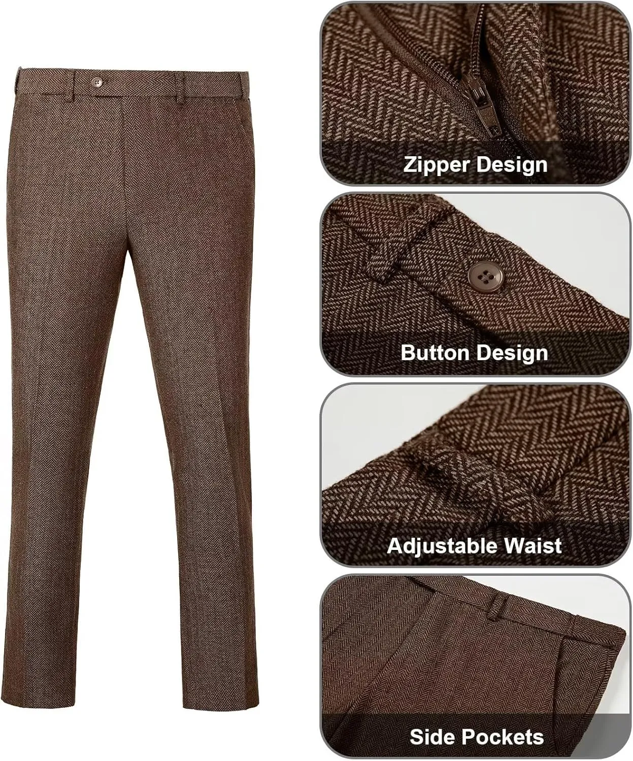 Retro 3 Pieces Slim Fit Boy Suit Tweed Herringbone Formal Stylish Vest Tuxedo Pants Wedding Homecoming Dress Wear Set