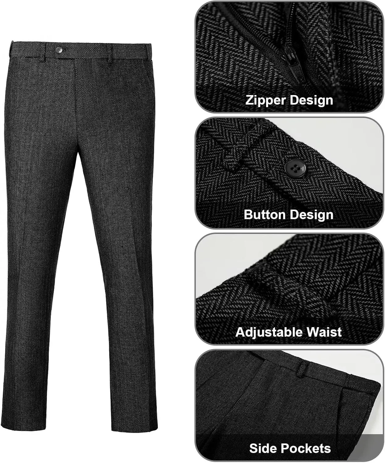 Retro 3 Pieces Slim Fit Boy Suit Tweed Herringbone Formal Stylish Vest Tuxedo Pants Wedding Homecoming Dress Wear Set