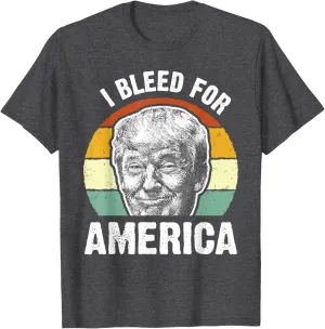 Retro Big Trump Face I Bleed for America Vintage Sunset T-Shirt