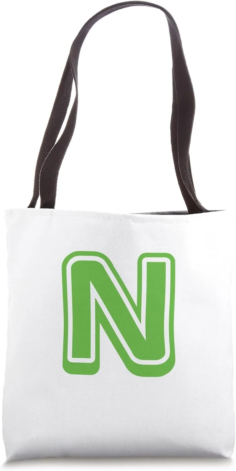Retro Bold Letter GREEN - N - Outline Design - Alphabet Tote Bag