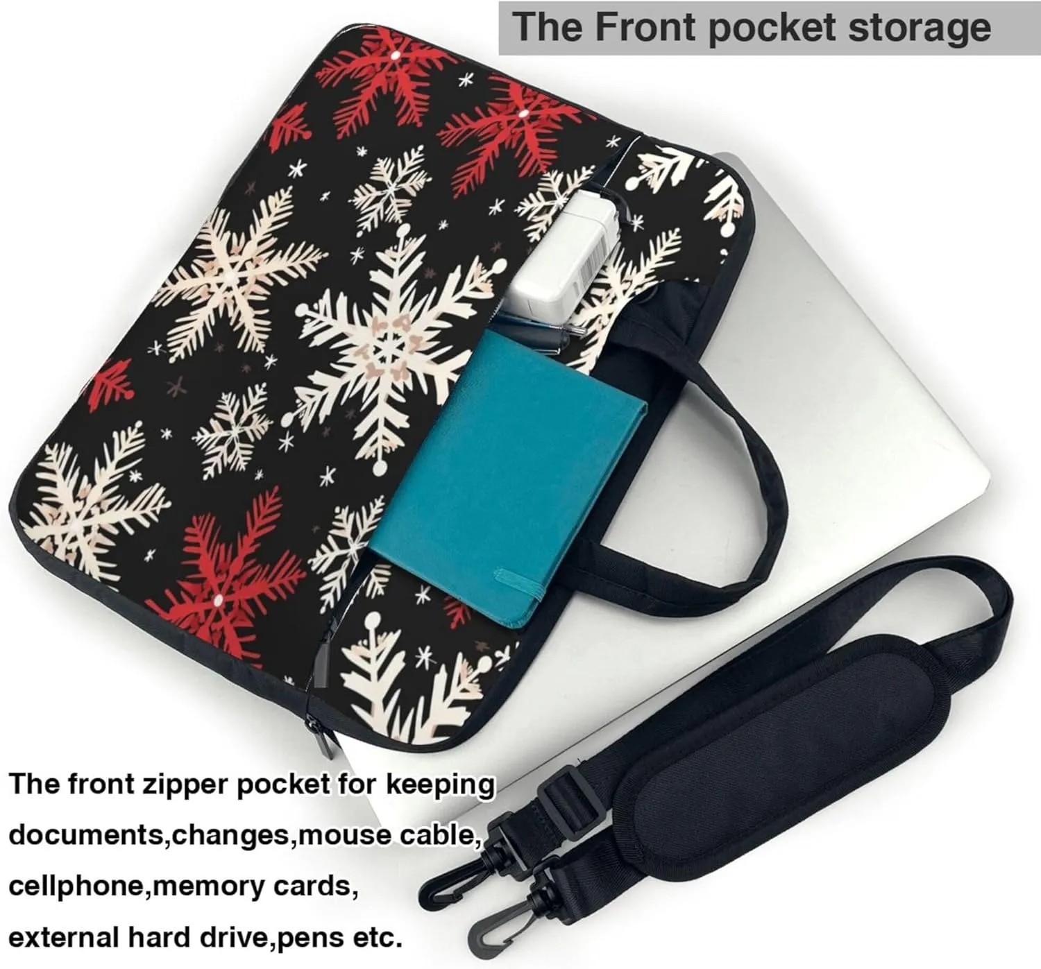 Retro Christmas Snow Snowflakes Laptop Shoulder Bag for Women, Laptop Sleeve Case Durable Computer Bag