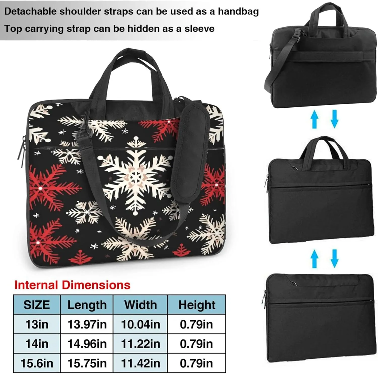 Retro Christmas Snow Snowflakes Laptop Shoulder Bag for Women, Laptop Sleeve Case Durable Computer Bag