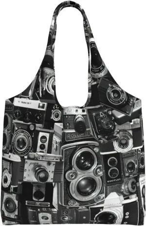 Retro Cool Camera Collection print Women Shoulder Canvas Tote Handbag Work Bag for Women Lady Casual Tote's Handbag