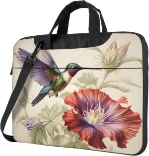 Retro Flower Hummingbird Floral Laptop Shoulder Bag for Women, Laptop Sleeve Case Durable Computer Bag