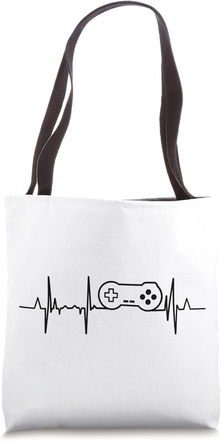 Retro Gaming Pulse Line Retro Game Collector Heartbeat Tote Bag