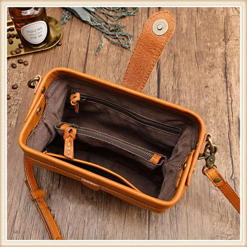 Retro Handmade Bag, Retro Handmade Doctor Bag Crossbody, Vintage Style Doctor Bag, Unique Opening Small Women Crossboy Bag.