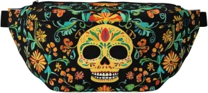 Retro Hippie Skull Belt Bag for Women Men,Mexico Ethnic Fanny Pack Waist Packs Chest Bag for Workout Running Travel Hiking Cycling Walking,Adjustable Strap (Black)