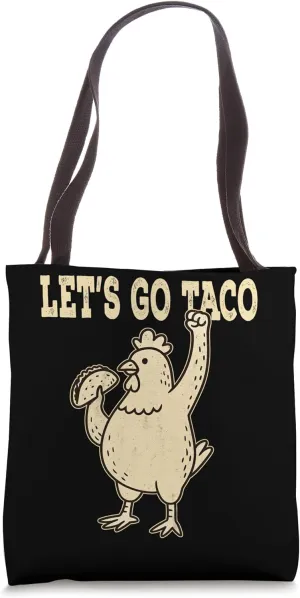 Retro Let's Go Taco Chicken Holding Taco Vintage Tote Bag