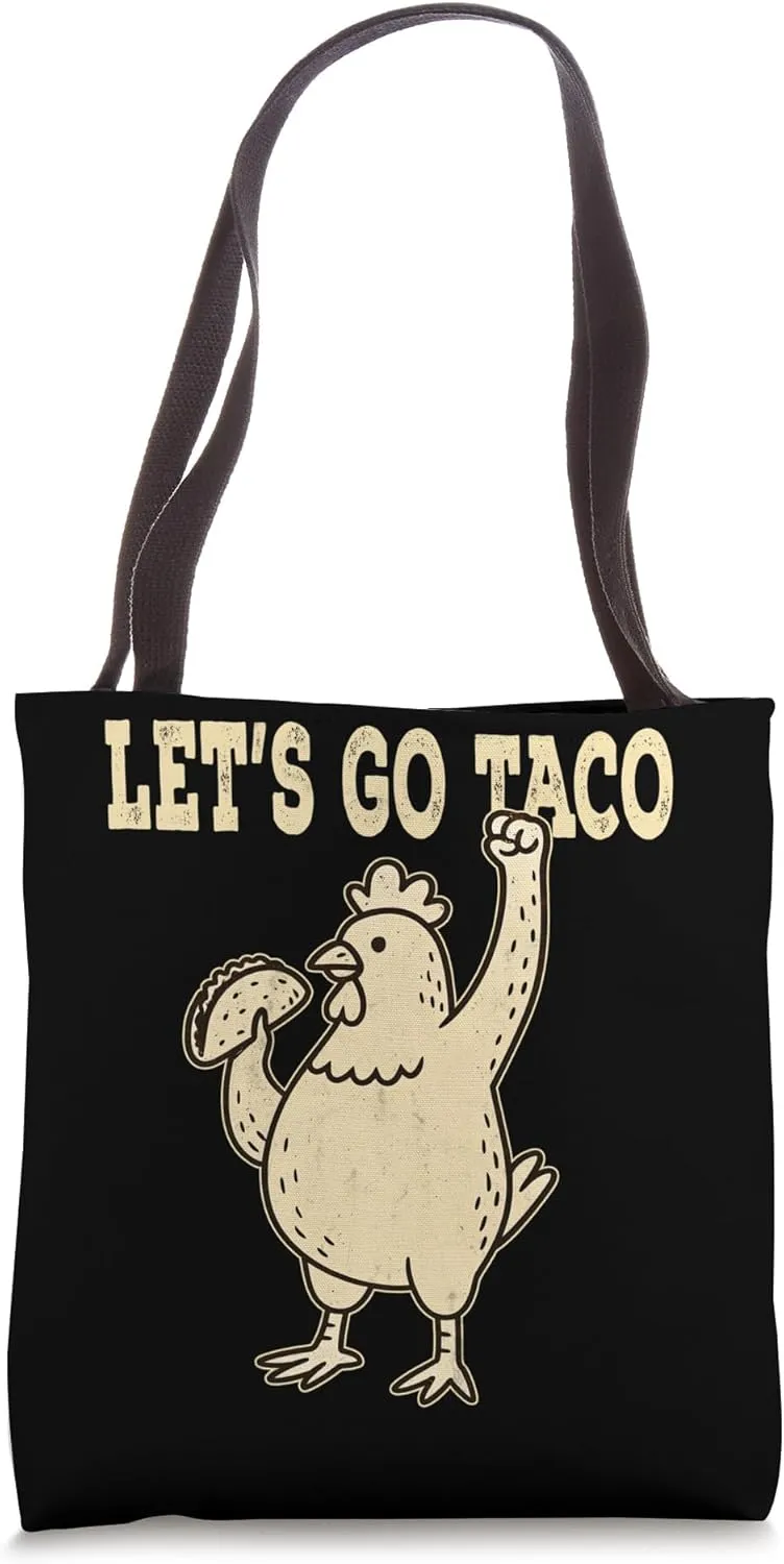 Retro Let's Go Taco Chicken Holding Taco Vintage Tote Bag