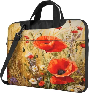 Retro Poppy Laptop Shoulder Bag for Women, Art Poppy Flower Laptop Sleeve Case Durable Computer Bag