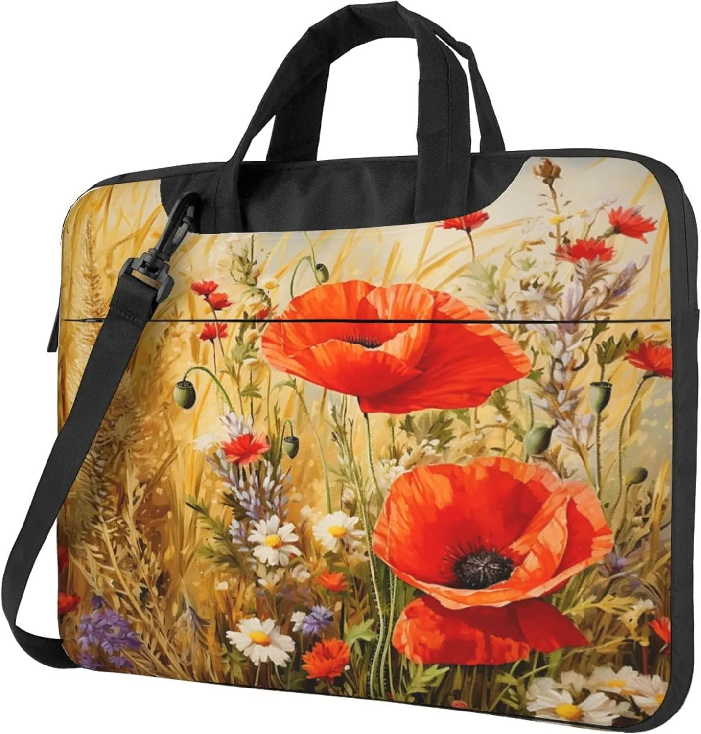 Retro Poppy Laptop Shoulder Bag for Women, Art Poppy Flower Laptop Sleeve Case Durable Computer Bag
