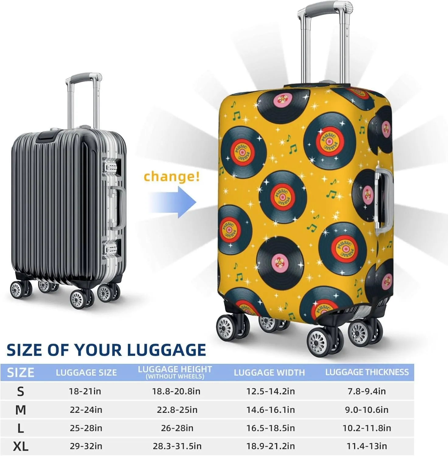 Retro Vinyl Records Travel Luggage Covers - Elasticity Suitcase Covers Protector for Luggage 18-32 Inch