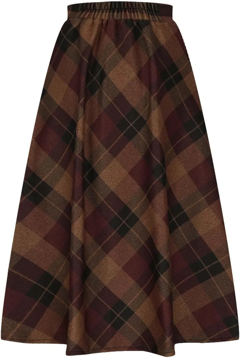 Retro Woolen Blend Plaid Skirt for Women Flowy High Waisted Long Skirts Comfy Pleated A-line Maxi Skirt