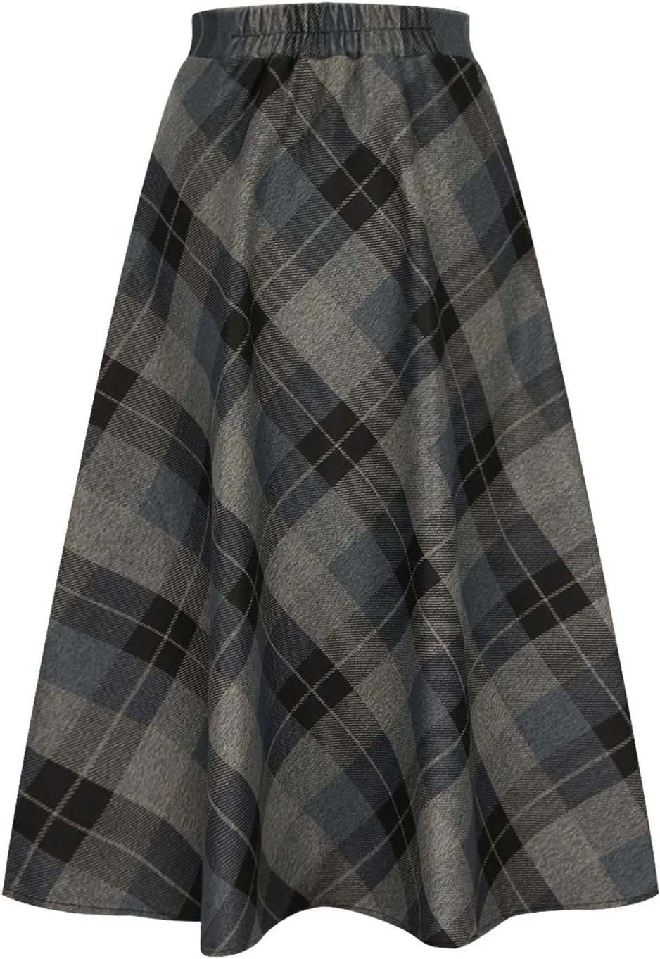 Retro Woolen Blend Plaid Skirt for Women Flowy High Waisted Long Skirts Comfy Pleated A-line Maxi Skirt