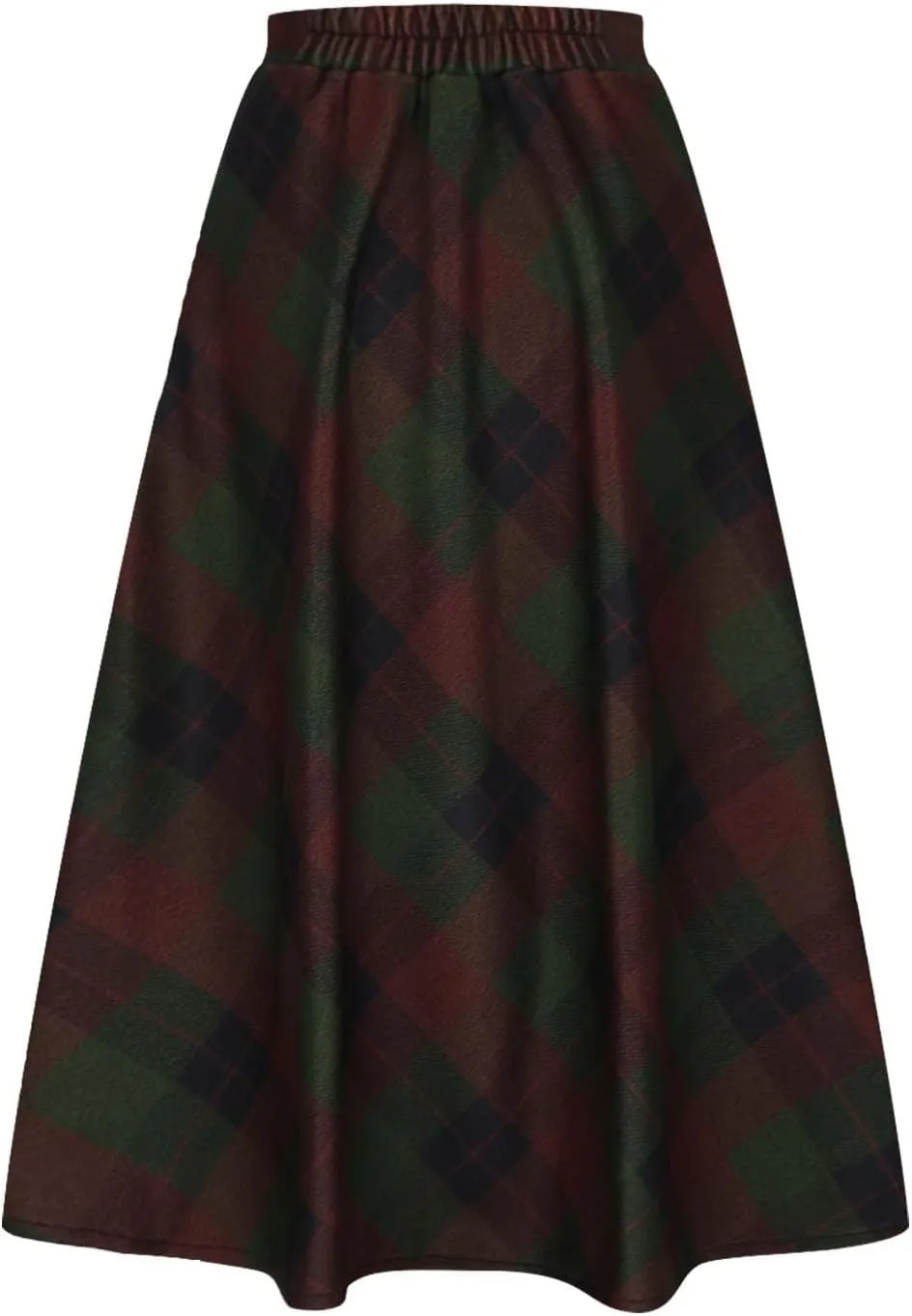 Retro Woolen Blend Plaid Skirt for Women Flowy High Waisted Long Skirts Comfy Pleated A-line Maxi Skirt