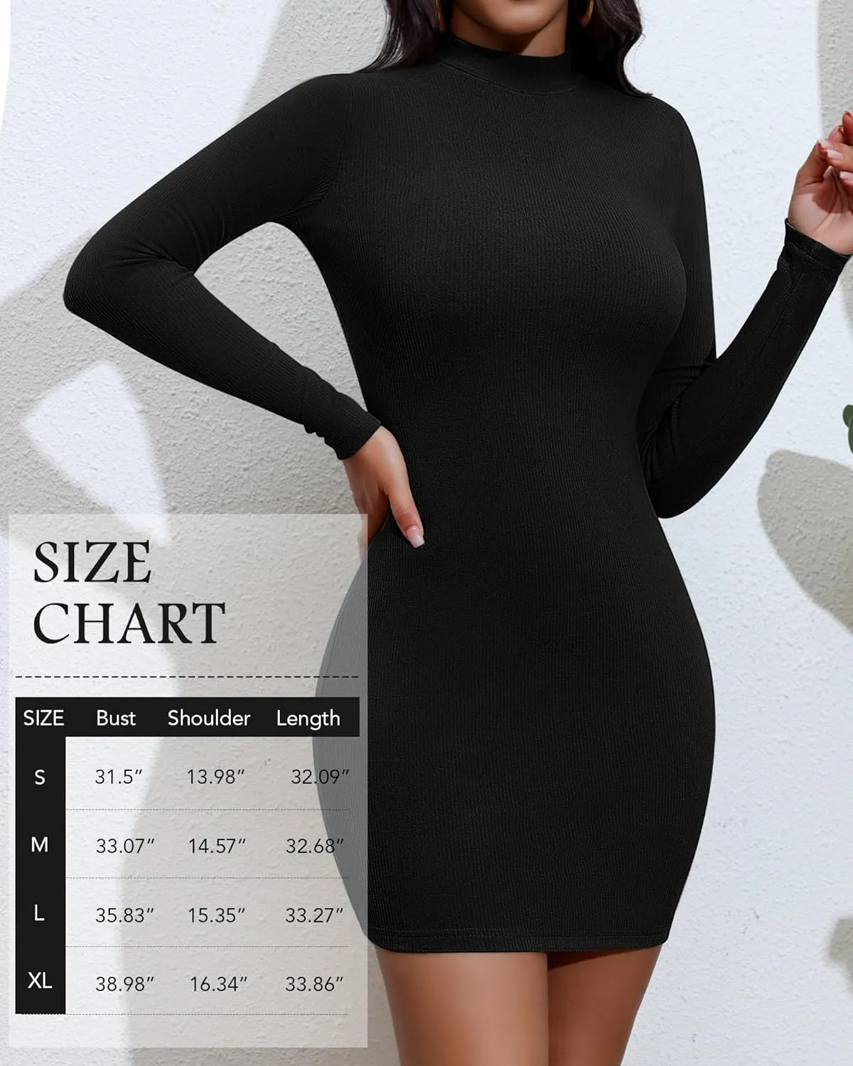 Riyiper 2 Pack Women's Mock Turtle Neck Ribbed Dresses Long Sleeve Knit Basic Casual Bodycon Mini Short Dress