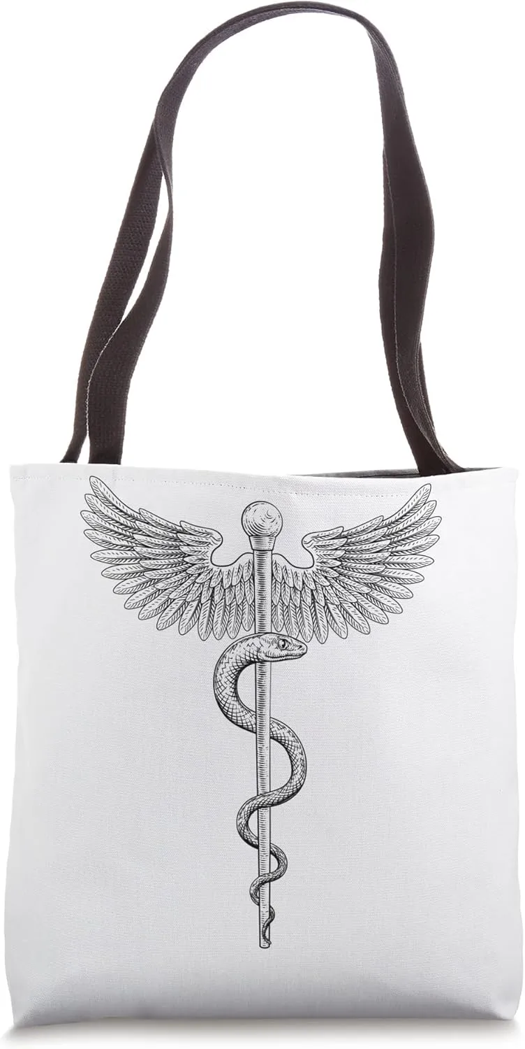 Rod of Asclepius Vintage Medical Doctor Snake Tote Bag